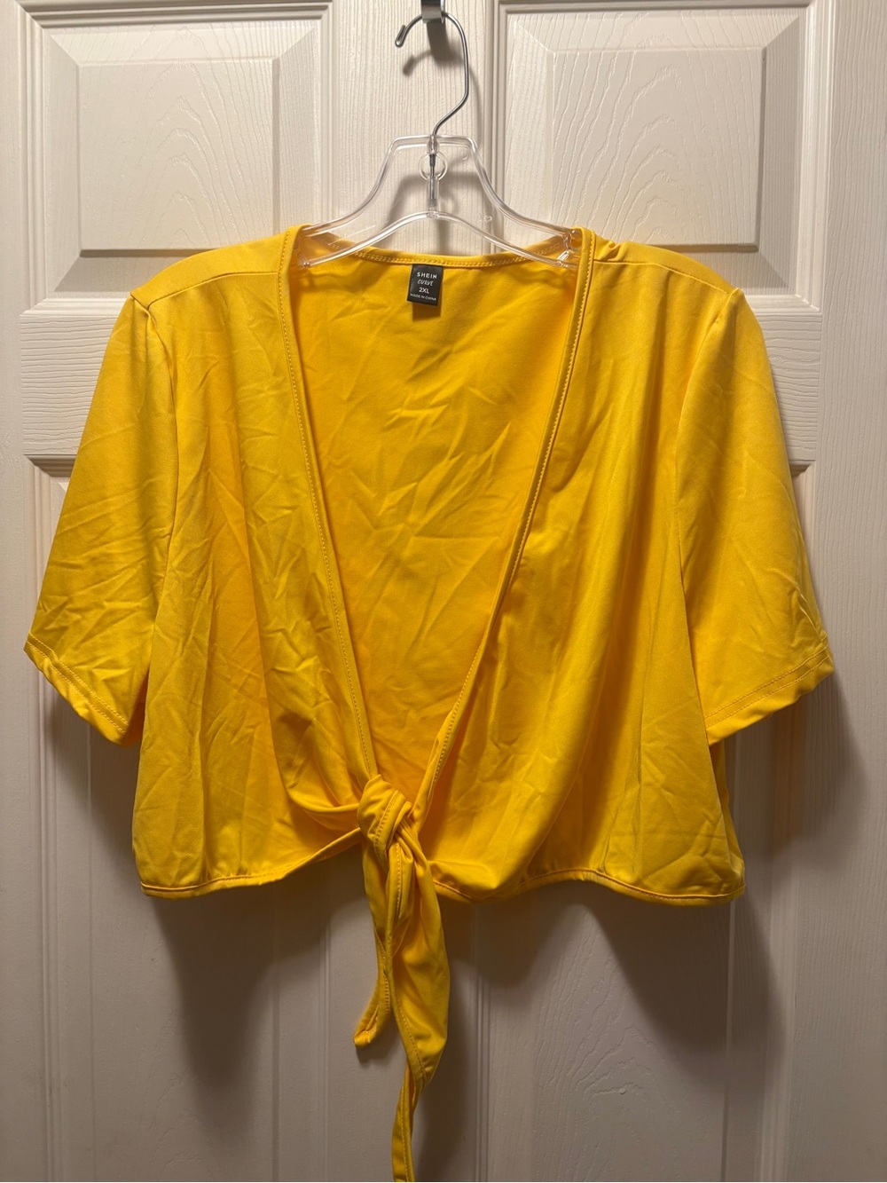 SHEIN Bright Yellow Tie-Front Crop Top